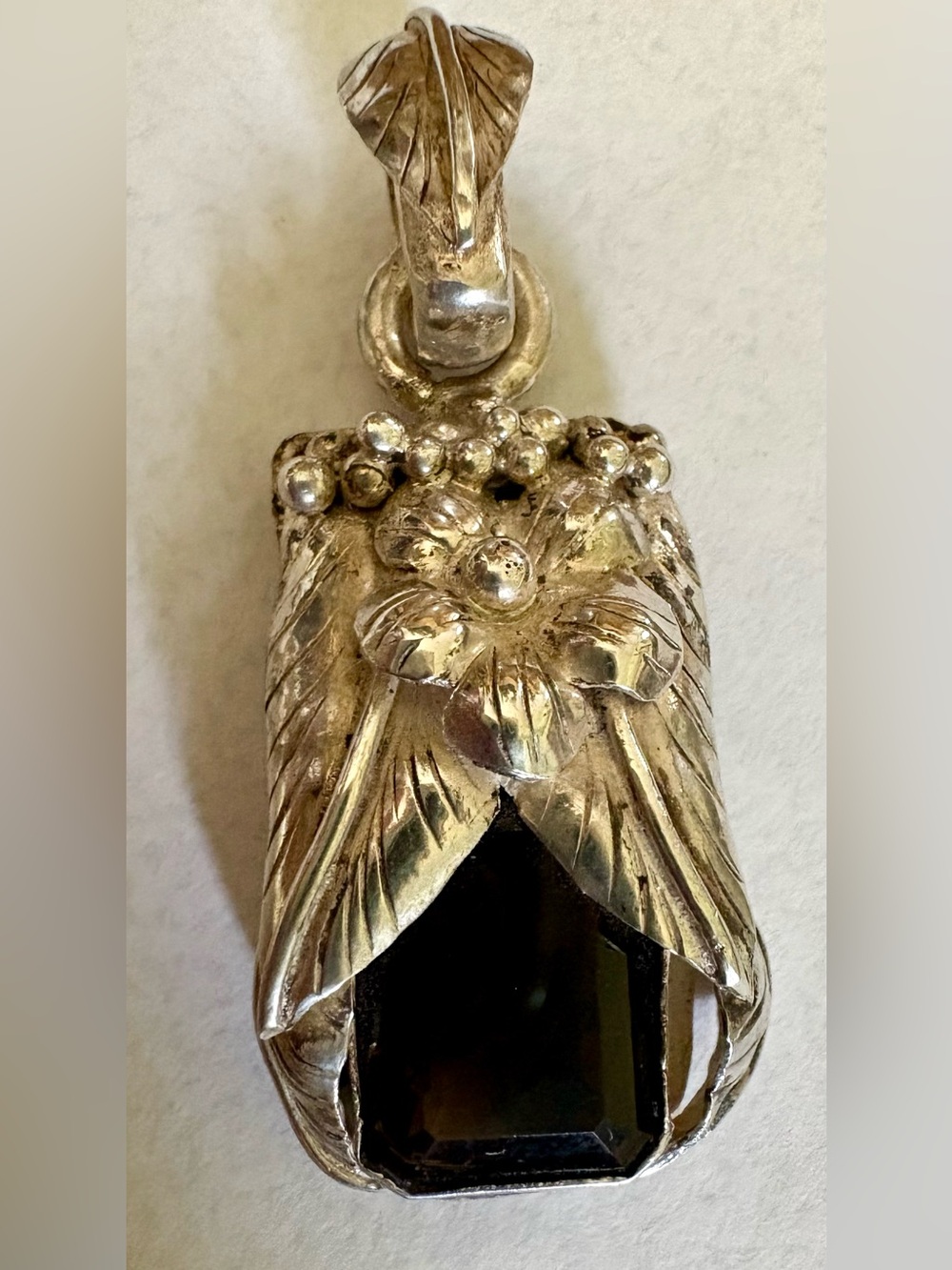 Vintage sterling Silver and smoky quartz pendant with beautiful detailing
